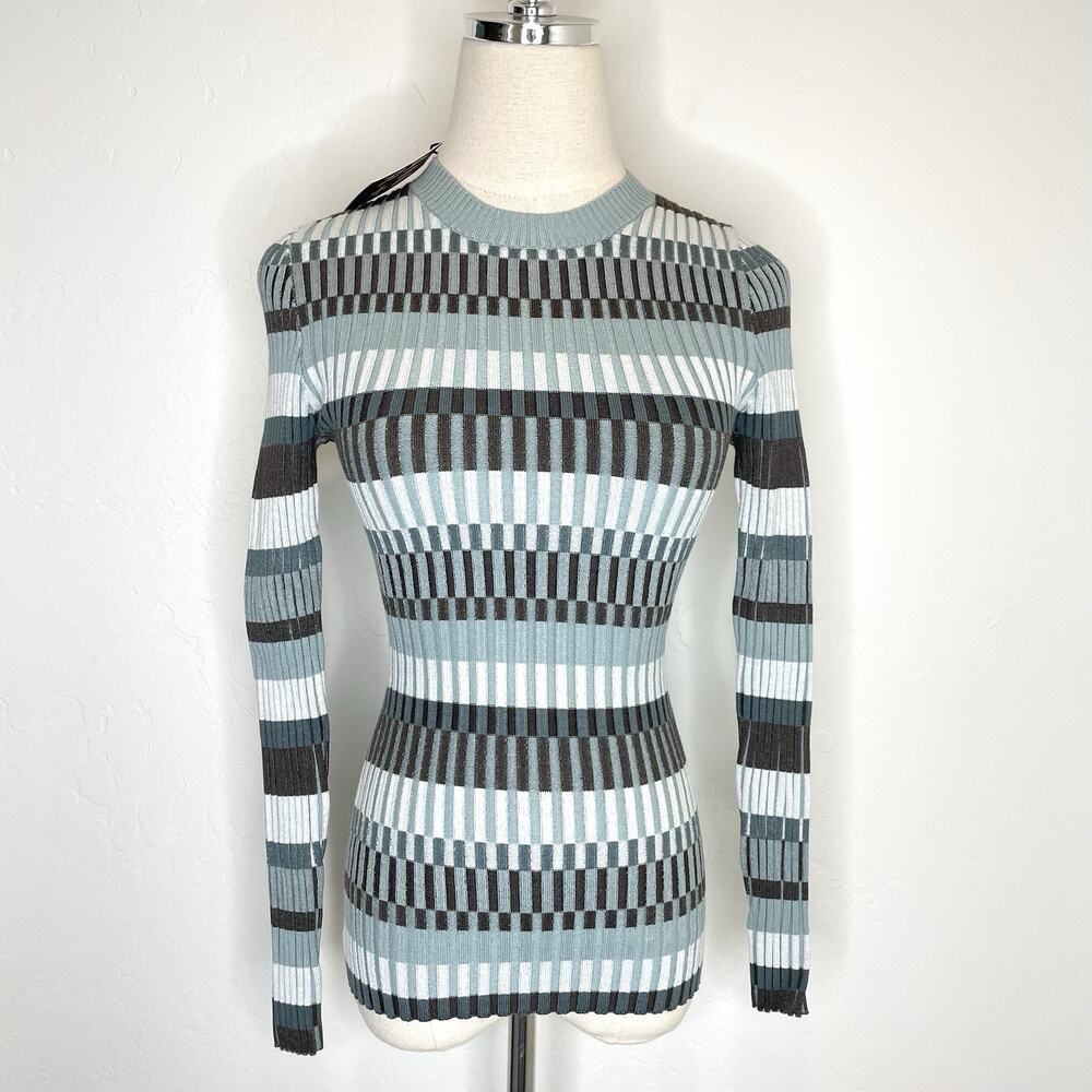 Alp N Rock Sadie Sweater Womens Sm Blue Gray Striped Ribbed Crew Neck Pullover